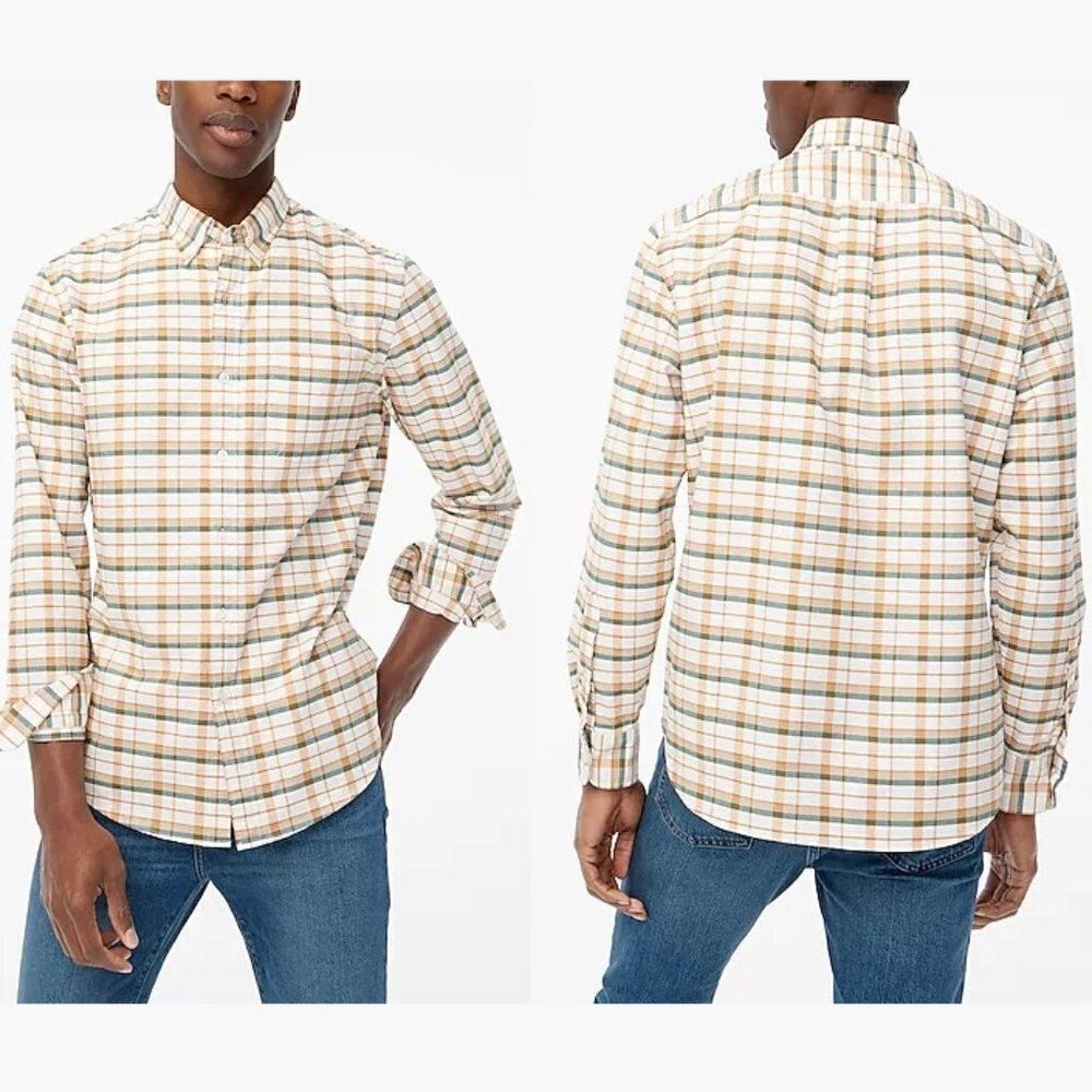 J Crew Men's Plaid Stretch Cotton Flex Oxford Shirt